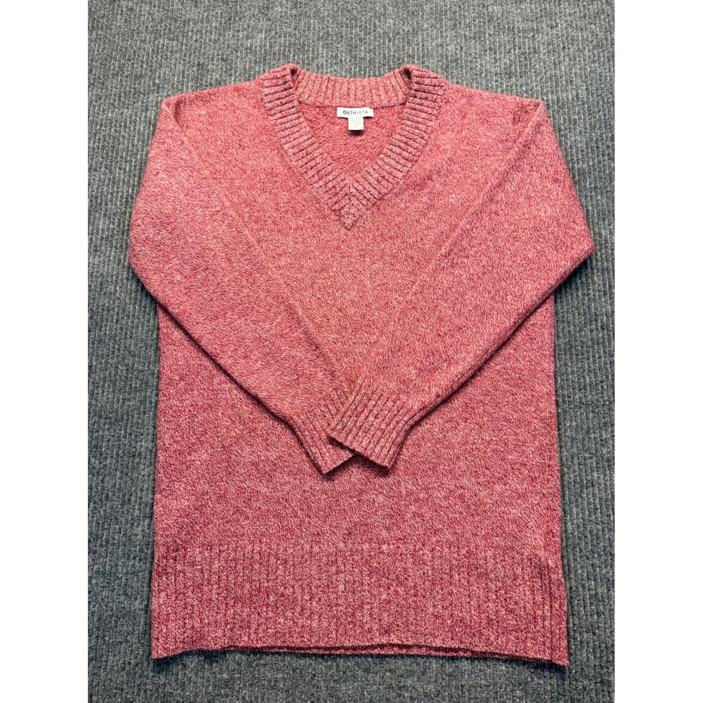 Athleta Vital V-Neck Tunic Sweater Pink Wool Cashmere Marl Knit Small S